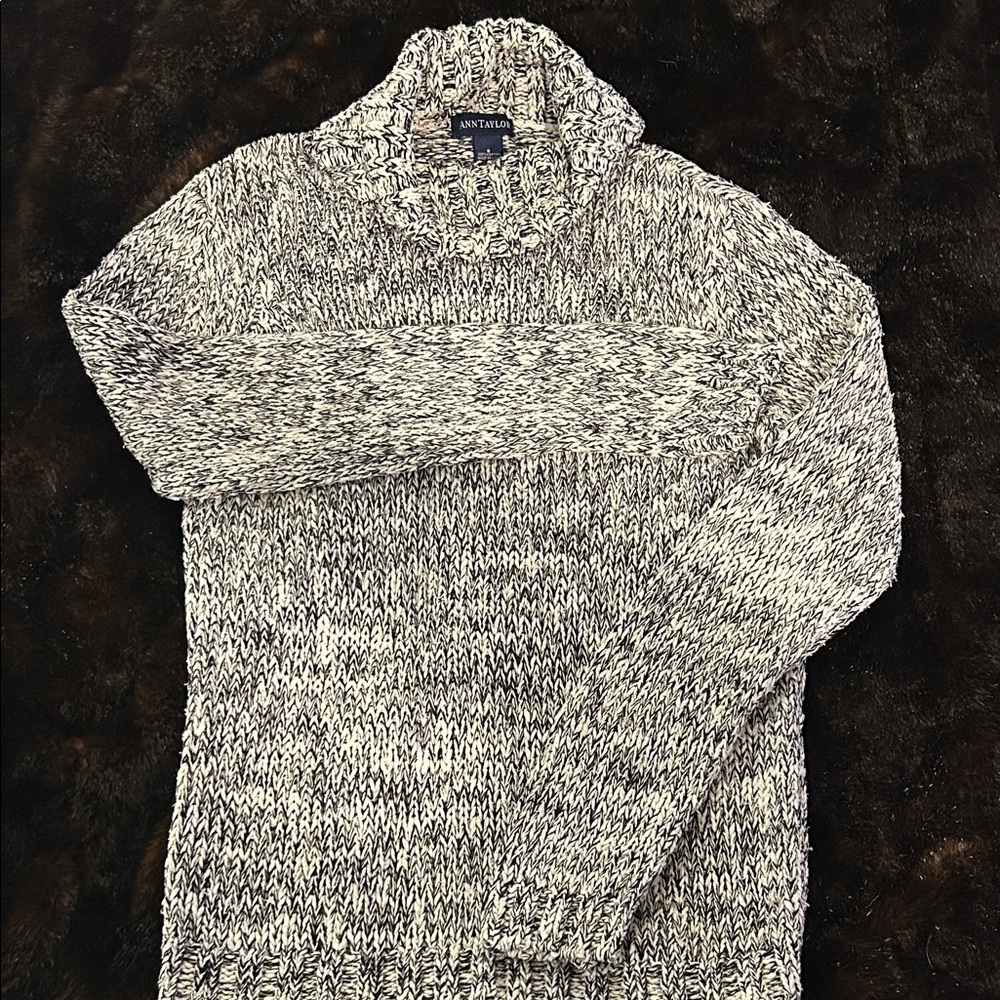 Ann Taylor Marled Knit Cowl Neck Sweater Black White Cozy Size Small - Picture 2 of 5